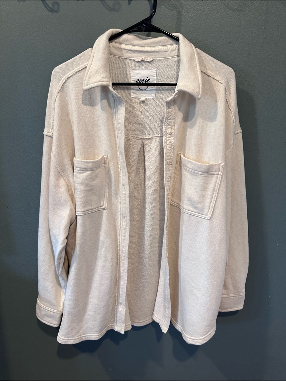 Aerie Cream Button-Front Pocket Shirt Jacket - Size Small